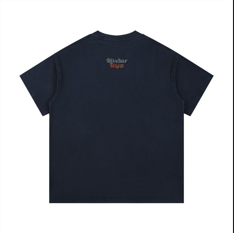 Beak Wet Black Wash tee — back: Divebar Boyz upper-back hit